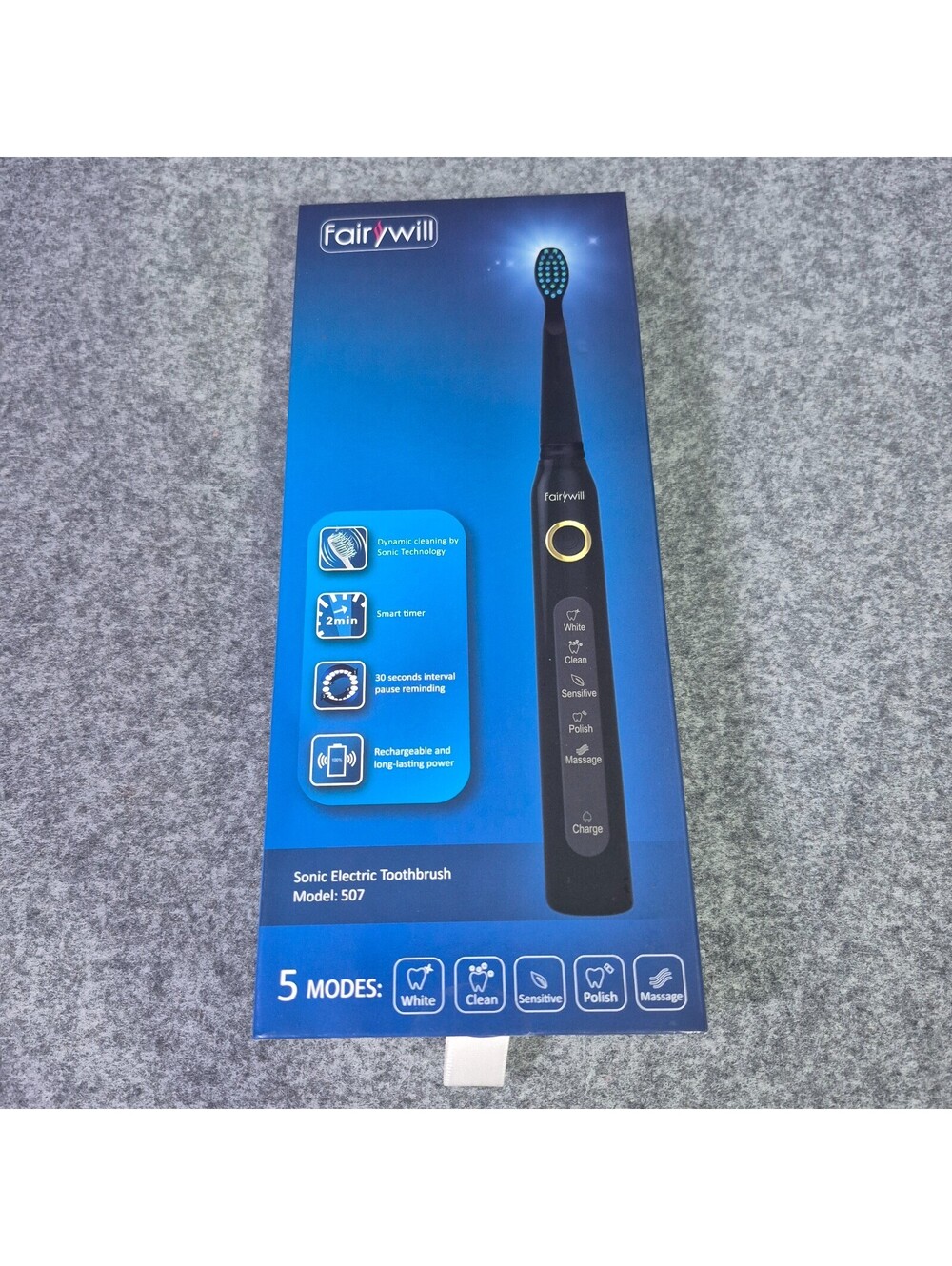 Fairywill 5-Modes Electric Toothbrush 3 Replacement Heads NEW SEALED